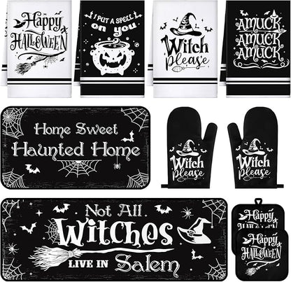 Fanfanwin 10 Pcs Halloween Kitchen Decor Set Witch Kitchen Towels and Rugs Pot by Fanfanwin