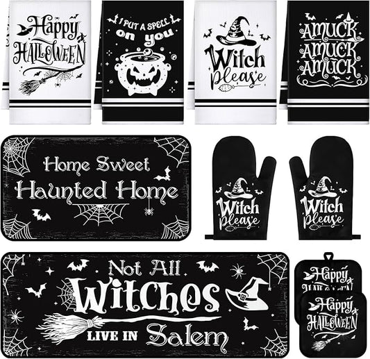 Fanfanwin 10 Pcs Halloween Kitchen Decor Set Witch Kitchen Towels and Rugs Pot by Fanfanwin