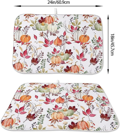 Fall Autumn Dish Drying Mat 18 x 24 inch Thanksgiving Pumpkin Maple Leaf Flower - Image 2