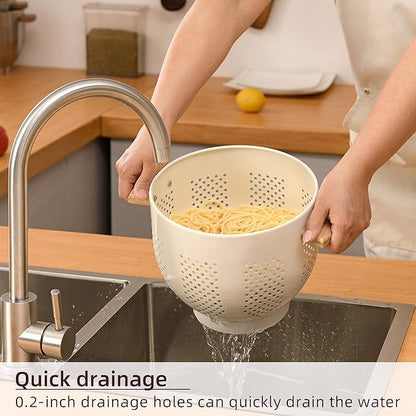 Metal Colander with Wood Handle and Stable Base, 5.5 Quart Powder Coated Steel - Image 3