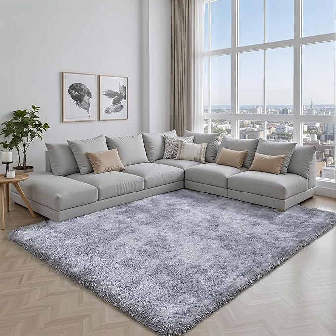 Area Rug for Living Room Bedroom: 4x6 Light Grey Soft Fluffy Shag Upgrade - Image 3