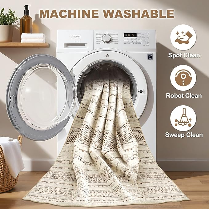 Nakagishi 10x12 Area Rug Living Room: Washable Boho Large Neutral Modern Soft - Image 2