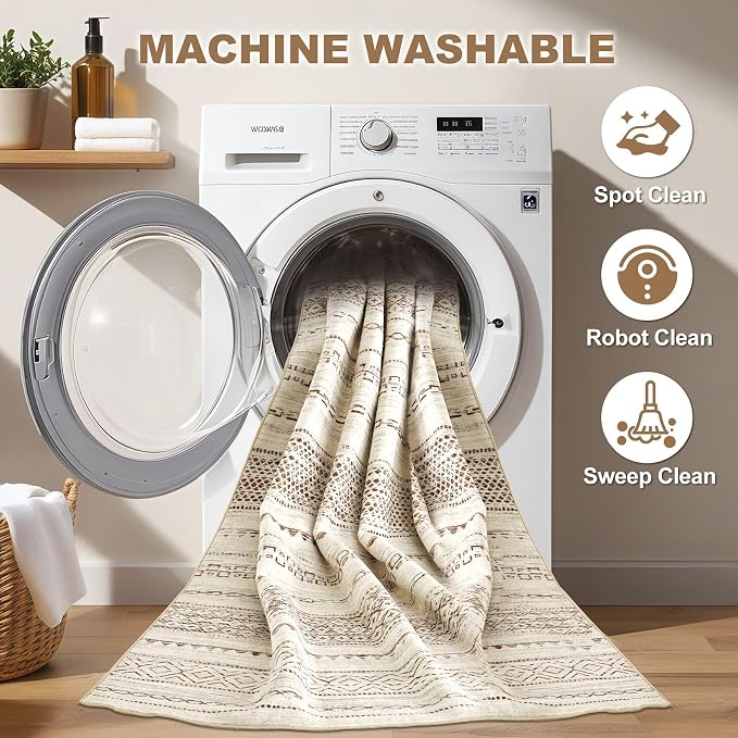 Nakagishi 12x15 Area Rugs Living Room: Washable Boho Large Neutral Modern Soft - Image 2