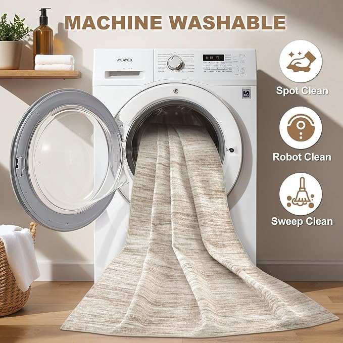 Nakagishi 6X9 Area Rugs Living Room: Washable Large Vintage Rug Neutral - Image 2