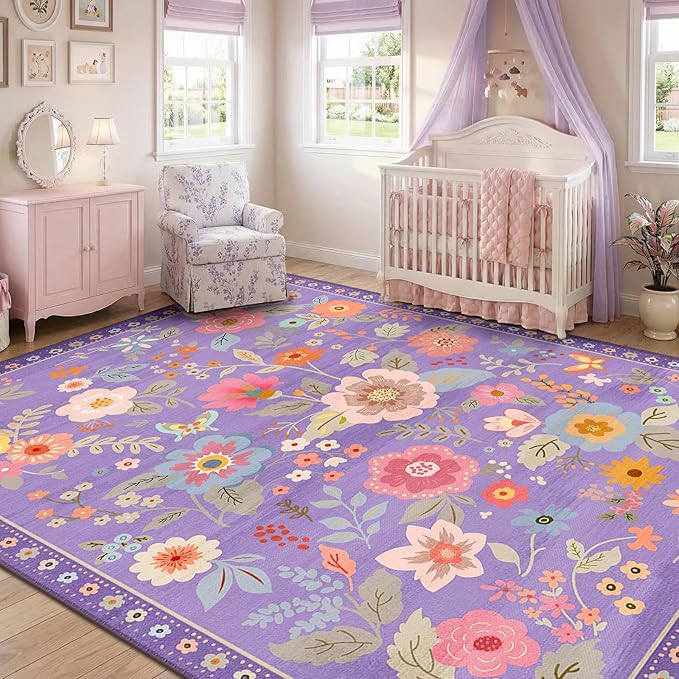 RELEANY Floral 6x9 Area Rugs Washable Print Boho Cute Carpet Non Slip Flower - Image 8