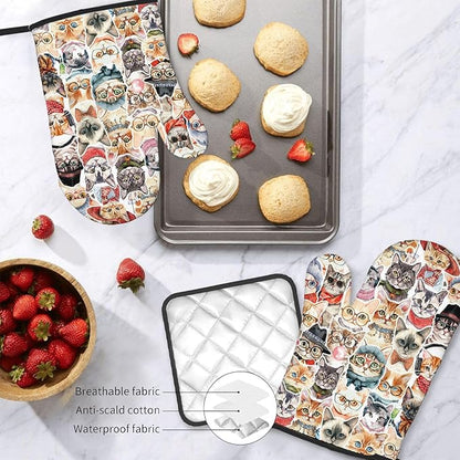 Cute Cat Oven Mitts and Pot Holders Sets 3PCS, Cat Silicone Heat Resistant Oven - Image 7