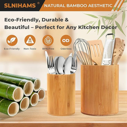 Bamboo Utensil Holder, 7.3"+5.4" Set of 2 Utensil Holders - Image 4