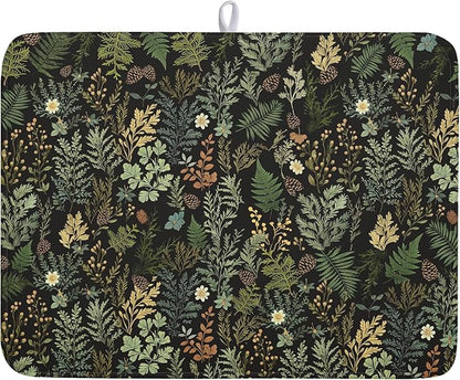 Black Green Botanical Dish Drying Mat by Kawani