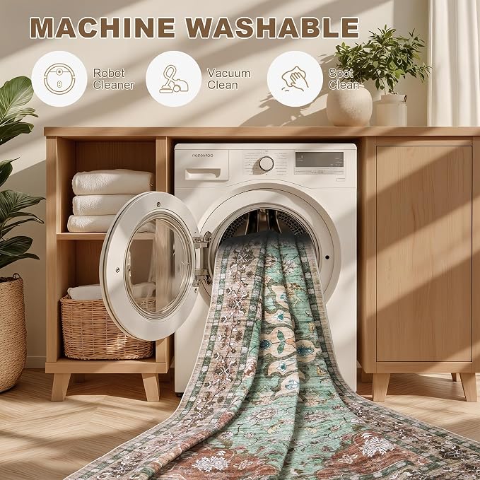 Round Area Rug for Living Room: 8 ft Washable Vintage Boho Soft Thin Circle Rug - Image 7