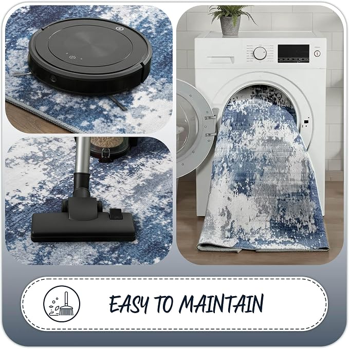 Blue Round Rugs 6ft Washable Circle Area Rug - Image 7