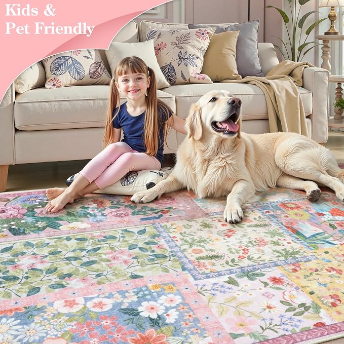 LIVEBOX Pink 2 x 6 Runner Rug for Hallways, Patchwork Washable Rug for Bedroom - Image 6