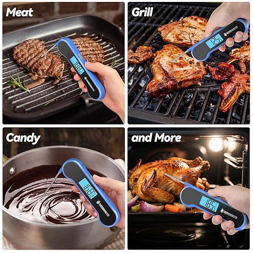 0.5 Sec Instant Read Meat Thermometer Digital with ±0.5℉ Precision, Food Thermometer for Cooking Kitchen Gadgets, Oven Grill Candy BBQ Essentials Accessories, Gifts for Him Dad Men Birthday, Blue