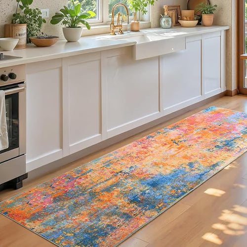 2x6 Rainbow Rug Runners for Hallways Kitchen Runner Rug Non Slip Washable - Image 2