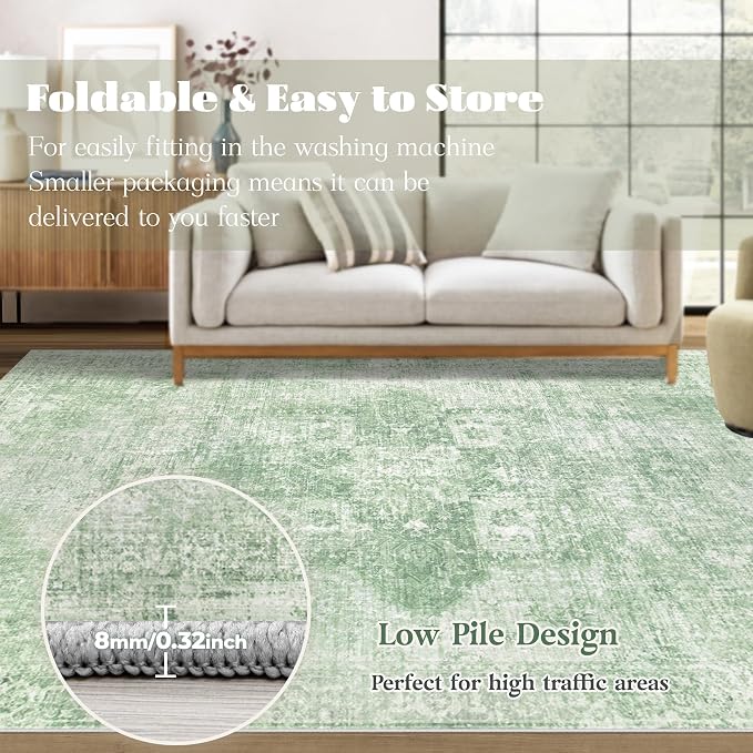 Area Rug 8x10 Washable Rug, Vintage Boho Medallion Rugs Non-Slip Soft Low Pile - Image 7
