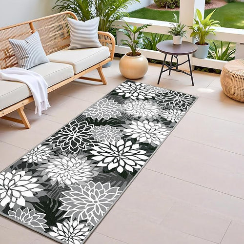 2x6 Washable Runner Rug for Hallway Tropical Botanical Modern Floral Chenille by ArenaRug
