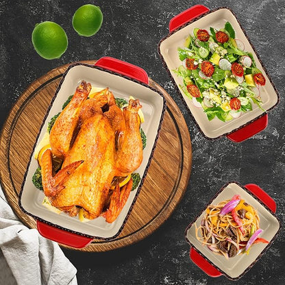 AVLA 3 Pack Ceramic Bakeware Set, Porcelain Rectangular Baking Dish Lasagna Pans - Image 5