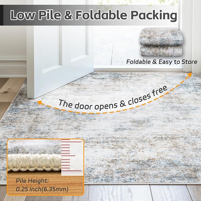 Area Rug 6x9 Living Room Rug Washable: No-Slip Abstract Soft Thin Large Brown - Image 7