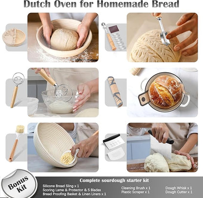 E-far Enameled Dutch Oven Pot for Bread Baking, 6QT Enameled Cast Iron Cookware - Image 3