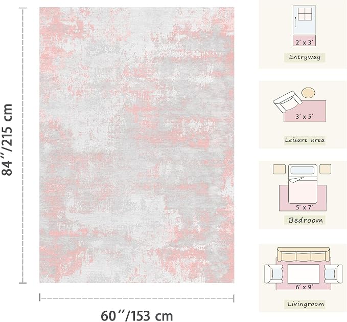 Latte&Fog Entryway Pink Rug, Modern Abstract 2x3 Washable Area Rugs - Image 2