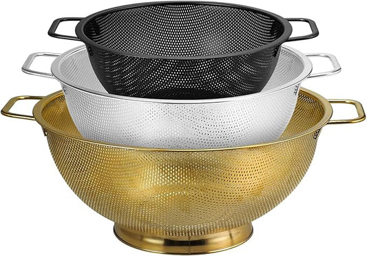 3PCS Three Colors Mix Colander Set, 3QT Black & 4QT Silver & 5QT Gold, by Unknown