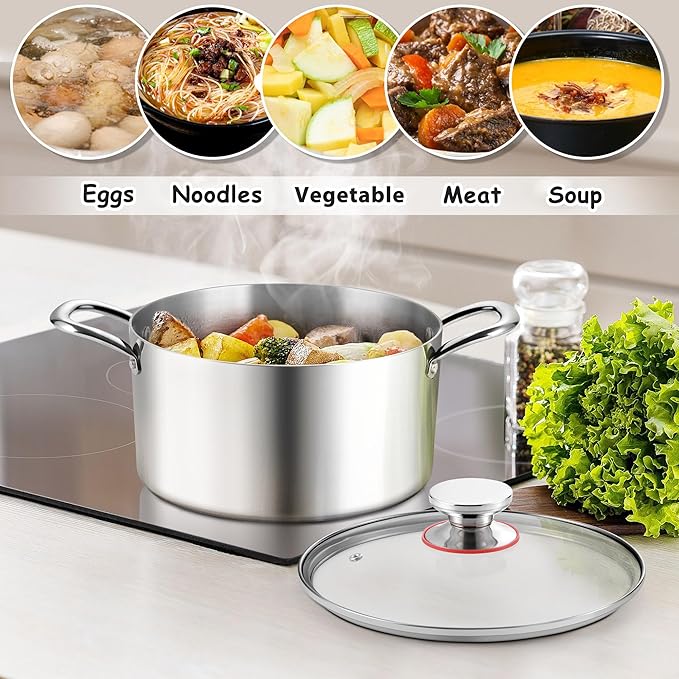 E-far 4 Quart Stock Pot, Tri-Ply Stainless Steel Cooking Pot - Image 4