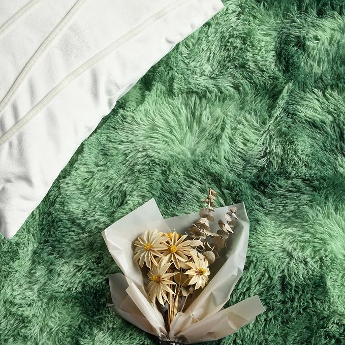 FlyDOIT Large Area Rugs for Living Room, 4x6 Feet Tie-Dyed Green Shaggy Rug - Image 5