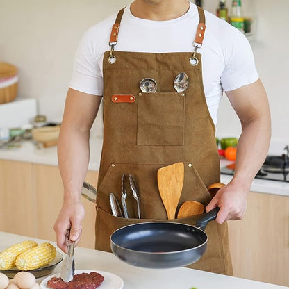 Aoomzoon Canvas Aprons for Men Chef Apron, Work Apron - 16oz Heavy Duty Cross - Image 3