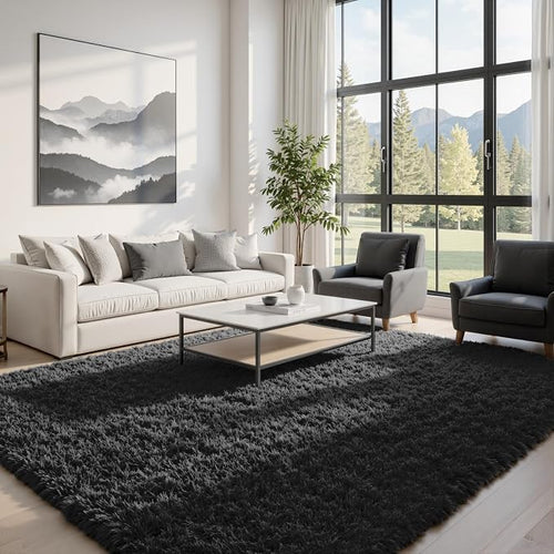 8x10 Area Rugs for Living Room Rug: Soft Fluffy Shag Black Rugs for Bedroom - Image 2