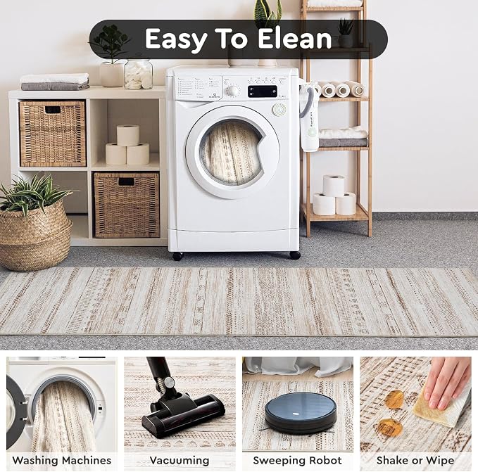 2x6 Runner Rug Machine Washable Non Slip Area Rug Distressed Neutral Moroccan - Image 7