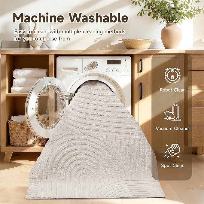Pauwer 6ft Washable Area Rugs for Living Room Modern Beige Solid Color Soft - Image 7
