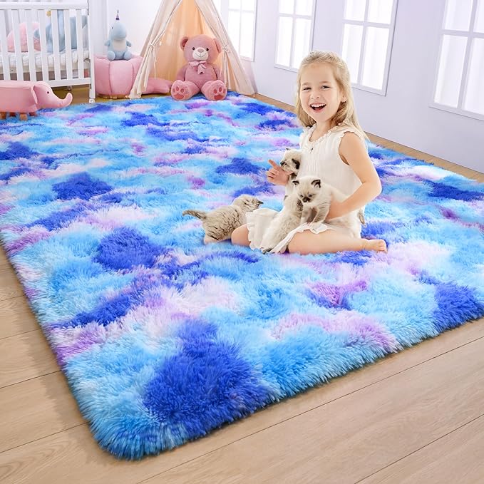 AROGAN Soft Rainbow Area Rugs for Girls Room 4x6 Feet, Fluffy Cute Colorful by AROGANAREARUG