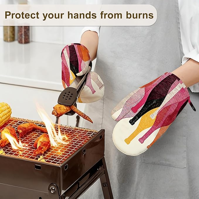 Red Wine Bottle Oven Mitts and Pot Holders Sets, Silicone Kitchen Mitts - Image 6