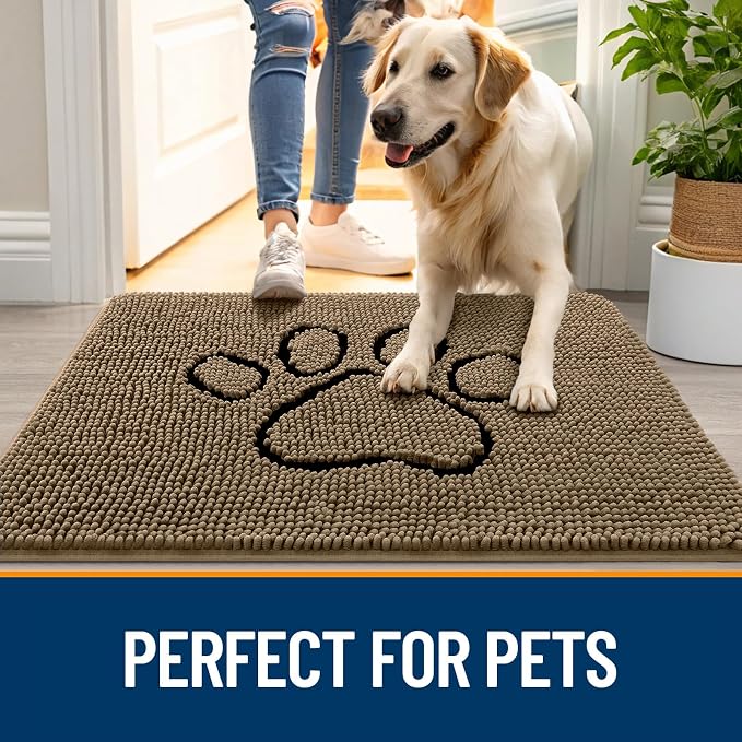 OLANLY Dog Door Mat for Muddy Paws 47x32, Paw Print Design, Absorbs Moisture - Image 6