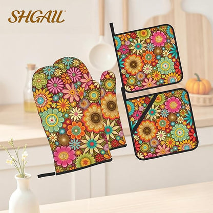 Mandala Flower Pattern Oven Gloves and Hot Pads Set - Image 2