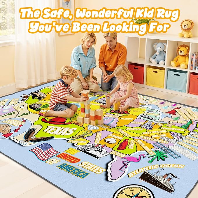 Educational USA Map Area Rug 3x5, Playroom Bedroom Classroom Rug - Image 7