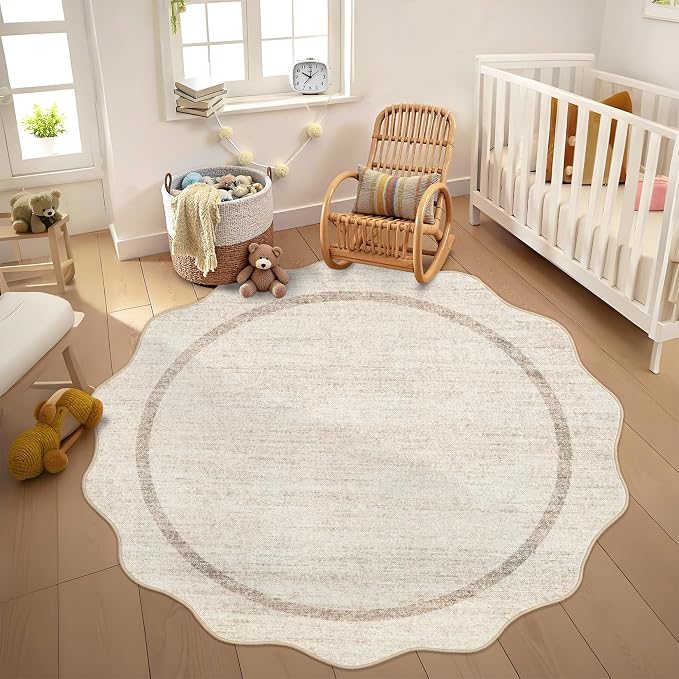 GarveeHome Scalloped Round Area Rugs, Washable Small Round Rug 3 ft Non-Slip - Image 3
