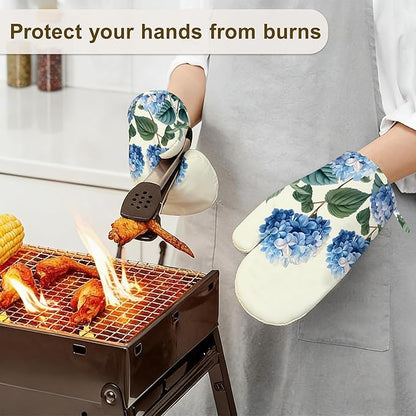 Blue Hydrangea Flower Spring Oven Mitts and Pot Holders Set of 4, Heat - Image 6