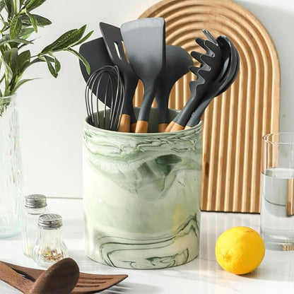 7.2 inch Large Utensil Holder for Kitchen Counter, Marble Utensil Crock Spatula - Image 2