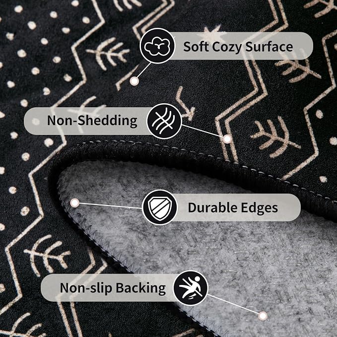 SERISSA 6x9 Area Rugs for Living Room, Washable Non-Slip Black Gold Grad Boho - Image 5