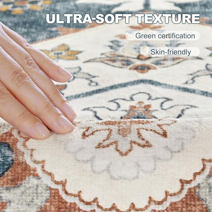 9x12 Washable Area Rug: Vintage Neutral Soft Non Slip Thin Large Floor Carpet - Image 5