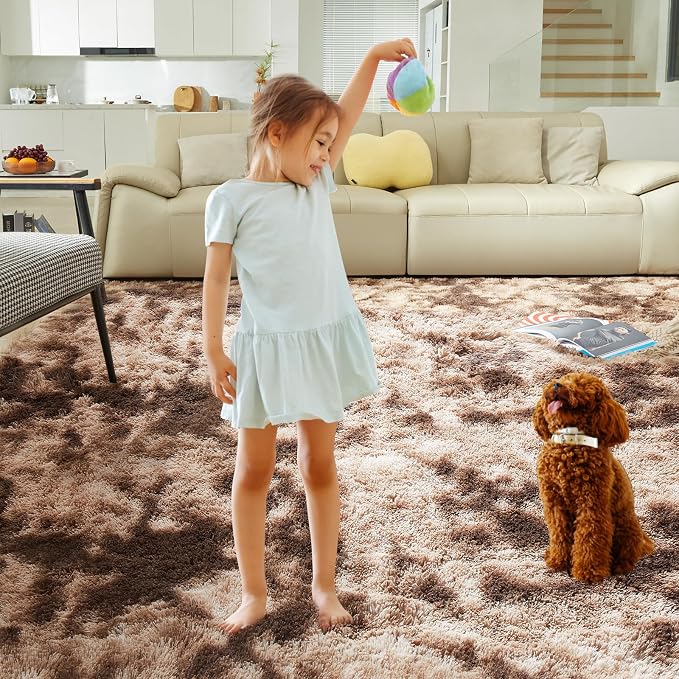 Ultra Soft Rug for Living Room, 8X10 Tie-Dyed Coffee Fluffy Shag Area Rug for - Image 7