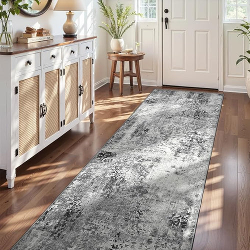 3x12 Grey Rug Runners for Hallways Kitchen Runner Rug Non Slip Washable Black - Image 2
