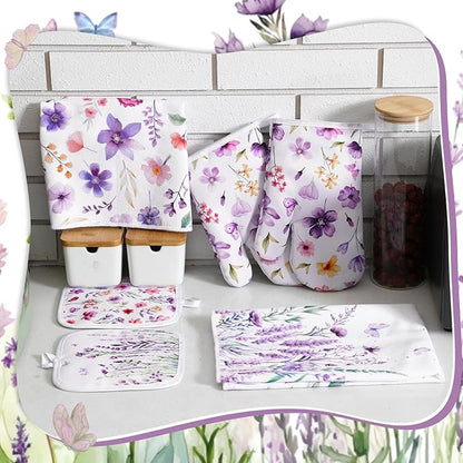Spring Lavender Oven Mitts and Pot Holders Kitchen Dish Towels Set Purple - Image 6