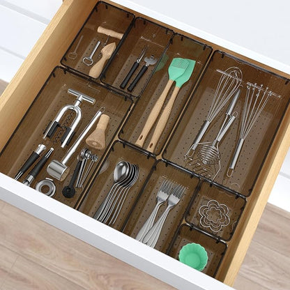 StorMiracle 13 PCS Clear Plastic Drawer Organizers Set, 4 Size Desk Drawer - Image 6