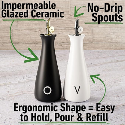 Oil and Vinegar Dispenser Set - 530 ML Capacity Matte Ceramic Leak Proof EVOO & - Image 2