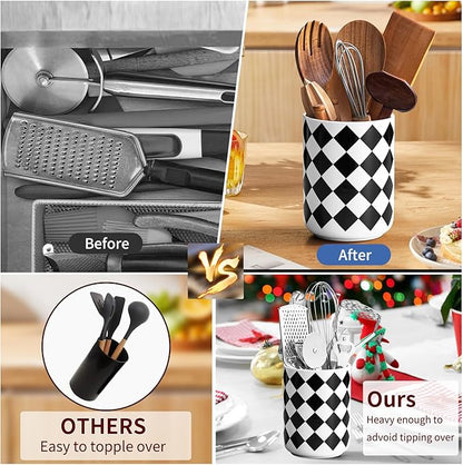 Kitchen Utensil Holder for Countertop， 6.4" Ceramic Utensil Holder Deep and - Image 5