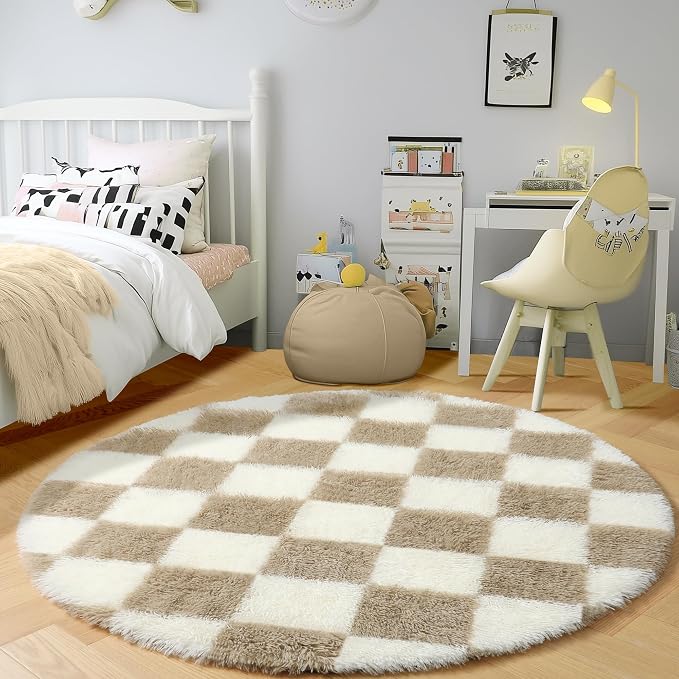 KICMOR Round Rugs 6ft Beige and Cream White Circle Area Rug, Fluffy Soft Fuzzy - Image 3