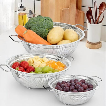 Colander Set of 3, Stainless Steel Micro-Perforated Colanders Strainers - Image 8