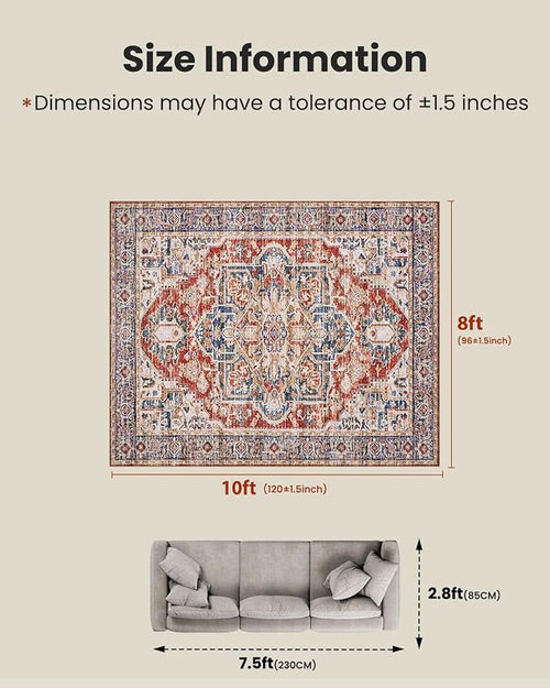 AMADA HOMEFURNISHING 8x10 Washable Area Rug, Low-Profile Large Area Rug - Image 2