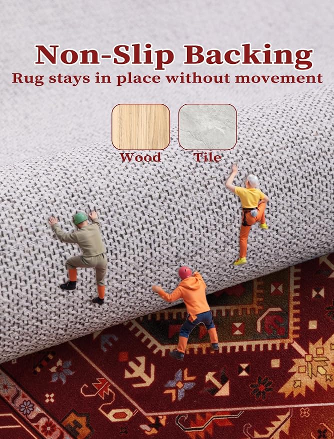SERISSA Boho Washable Runner Rug, 2x6 Rug Runner Non-Slip Vintage Rustic Red - Image 4